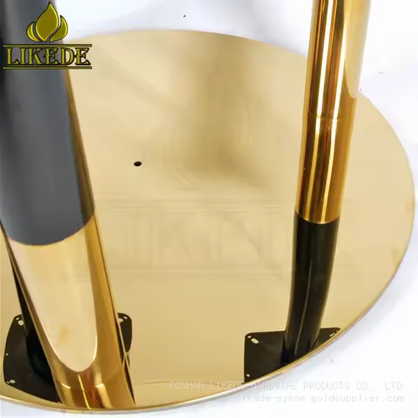 Newest High Quality Shiny Gold Black Big Large Heavy Duty 3 Pillars Columns Stainless Steel Table Base photo-4