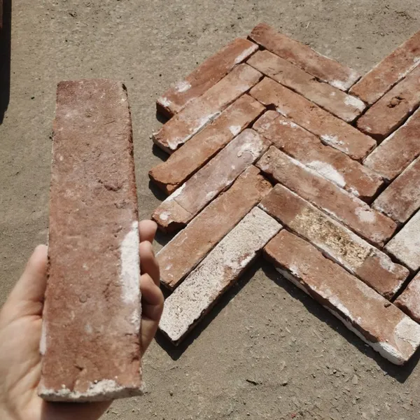 Reclaimed Old Red Brick Tile for Industrial Wall Cladding, 22mm Thickness, Vintage Wall Material photo-2