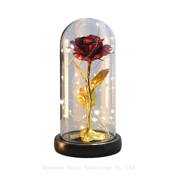Wedding Decorations Red Artificial Roses in Glass Dome With LED Light for Lovers Girlfriend Wholesale photo-4
