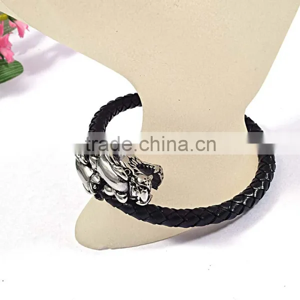 Casual Mens Black Cuff Bangle Bracelet Mens Braided Leather Bracelets photo-3