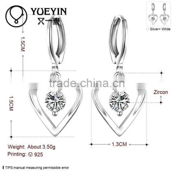 2015 Latest Fashion With Diamond Heart Shape Sliver Plated Earrings photo-3