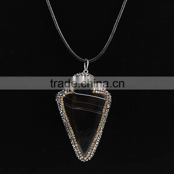 PC1612 Crystal Pave Agate Arrowhead Pendants,gemstone Pave Diamond Arrow Head Pendants photo-4