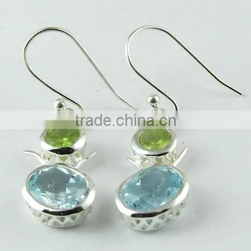 Judith ! Blue Topaz & Peridot 925 Sterling Silver Earring, Gemstone Silver Jewelry, 925 Silver Jewelry photo-2