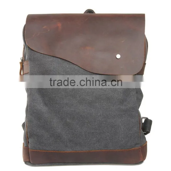 Casual Design Canvas and Genuine Leather Backpack,teenage School Backpack photo-2