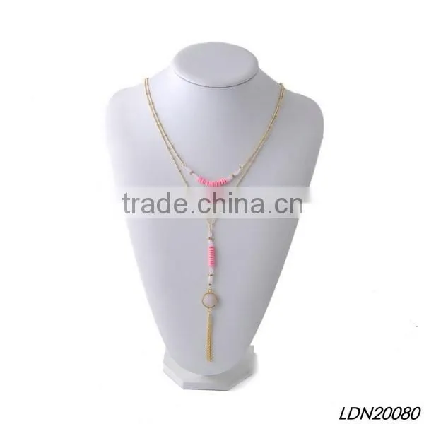 Pink Beads Strand Dainty Chain Lariat Necklace photo-2