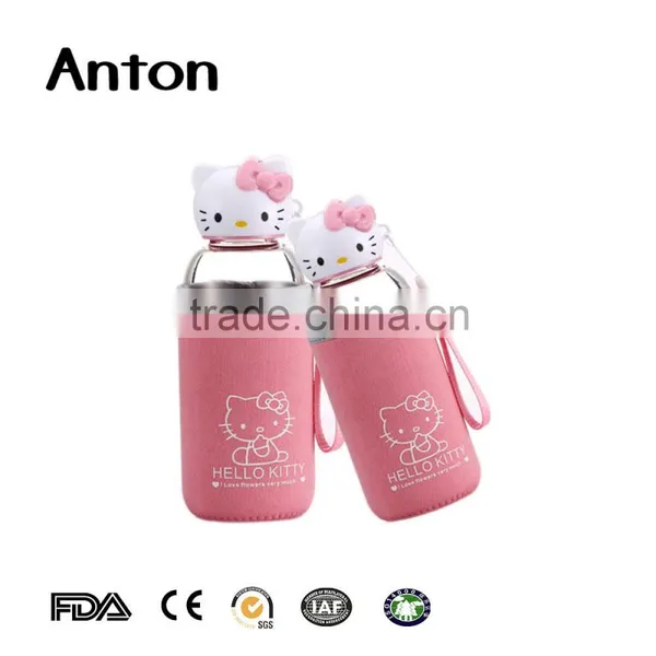 Hot Selling Clear Glass Water Bottle Hot Selling Clear Glass Water Bottle With Hellokitty Lid photo-2