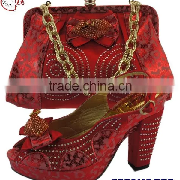 CSB5112 Peach Wholesaler Latest Style Fashion African Design High Heel Lady Shoes Matching Bag With Stone for Party photo-2