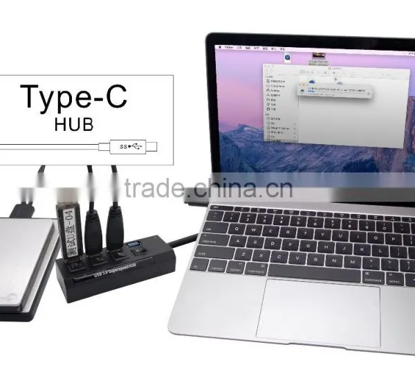 USB Type C to 4-Port USB 3.0 Hub With Individual Power Switches and LEDs photo-2