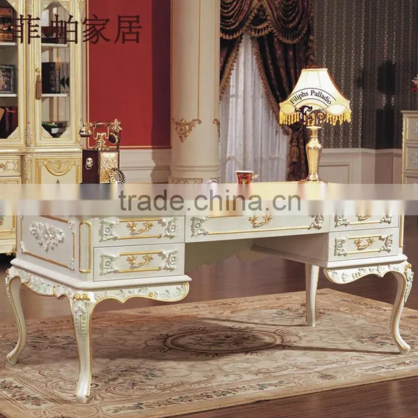 Classical Office Furniture - Hand Craft Solid Wood Leaf Gilding Classical Writing Desk photo-3