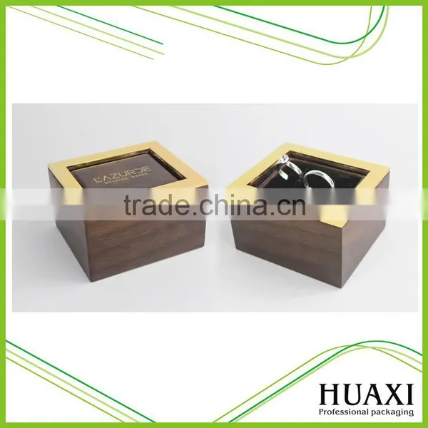 Custom Matt Lacquered Wood Velvet Double Rings Storage Metal Box photo-2