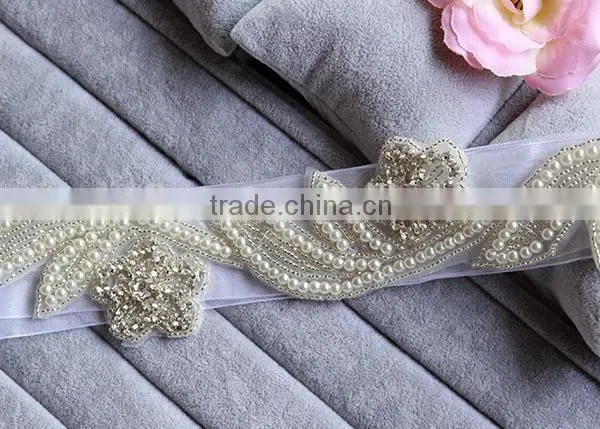 Wholesale Beaded Wedding Accessory Rhinestone Pearl Bridal Sash Jewelry Applique WA003 photo-3