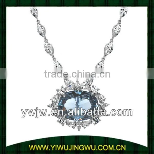 Faux Wish Diamond Necklace - Blue Topaz CZ Necklace(JW-G12001)