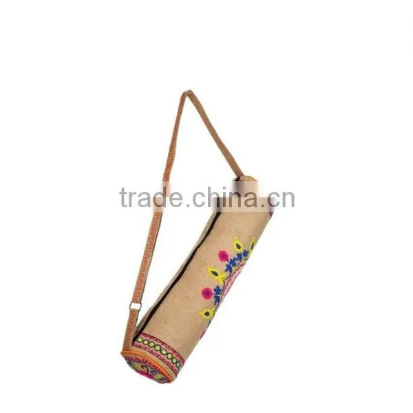 Yoga Mat Bag Indian Ethnic Jute Embroidered Yoga Bag, Traditional Yoga Mat Bag, Vintage Yoga Bag, Cross Body Unisex Shoulder Bag photo-3