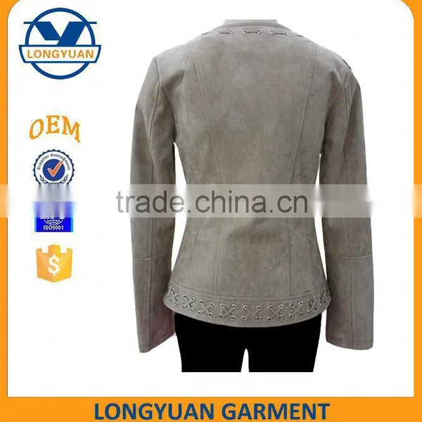 New Design Fashionable Suede pu Leather Jacket With Fake Pockets for Woman 2016 photo-2