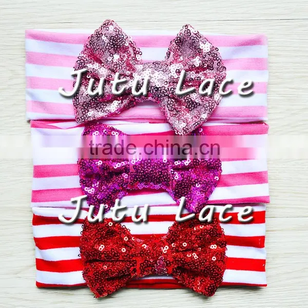 9 Colors in Stock Babies Headband Stripes Fabric, Sequin Bow Stripe Cotton Knot Headband Wholesale photo-6