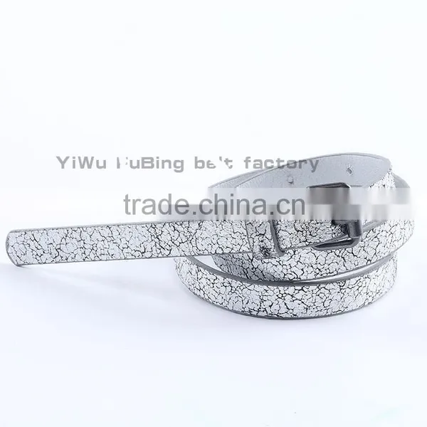 Wholesale Western Women's Silver Cracked Leather Skinny Belt photo-3