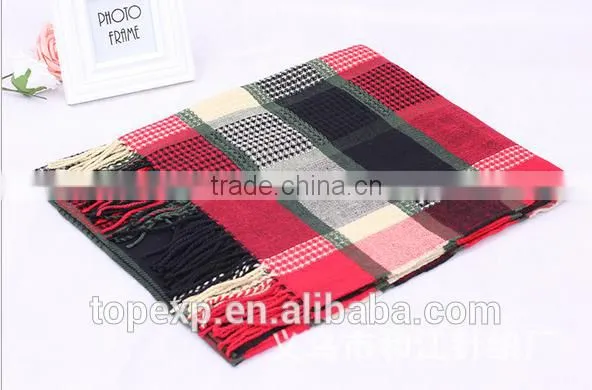 Unisex Knitted Check Tassels Acrylic Scarf photo-6