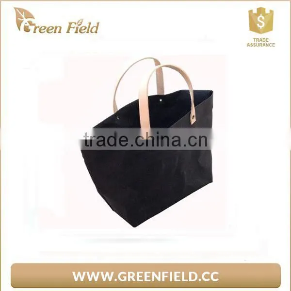 Environment Protection Kraft Paper Waterproof Durable Tote Handbags Manufacture Recycle Handbag photo-3