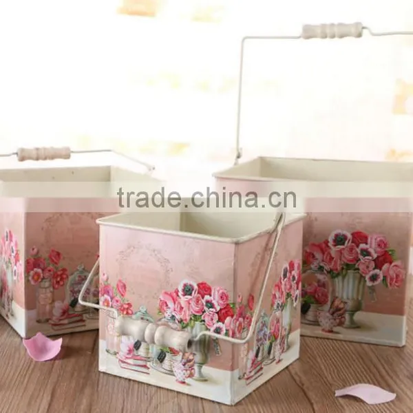 Galvanized Metal Bucket Garden Metal Bucket Wooden Handle Flower Metal Bucket photo-3
