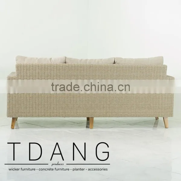 Fiji Wicker Sofa With Wooden Legs - Contemporary Rattan Furniture Bench. photo-4