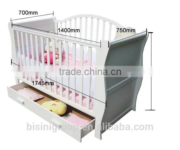 European Style New Born Baby Bed, Wooden Baby Crib Multifunction Baby Crib Bed With Drawer photo-5