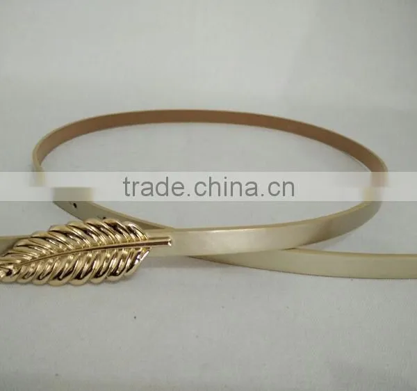 Wholesale Leaf Pattern Alloy Buckle Sex Women Lady Thin PU Waist Belt photo-6