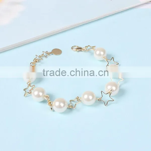 Gold Star Pearl Linked Bracelet Gold Chain Bracelet photo-5