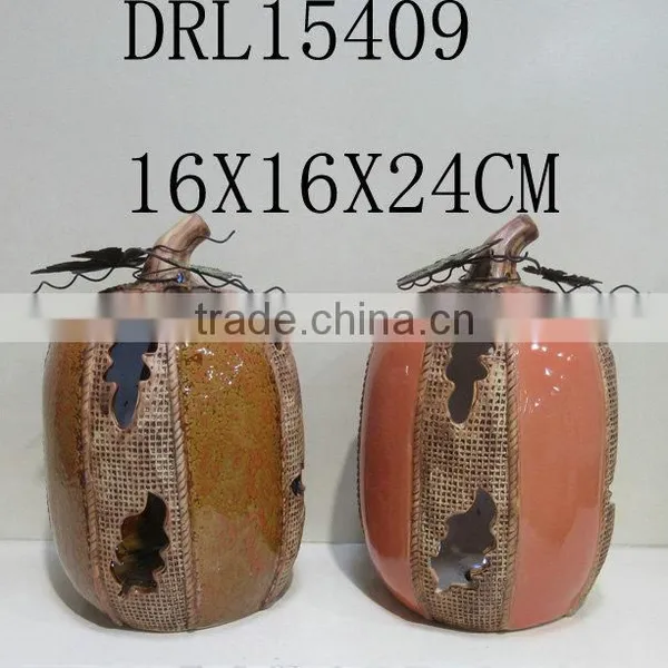 Dual Color Colorful Pumpkin Ceramic Lantern LED Decorations photo-4