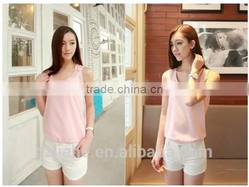 2015 New Fashion Summer Women's Clothes Chiffon Sleeveless Solid Neon Candy Color Causal Chiffon Blouse Women Shirt photo-4