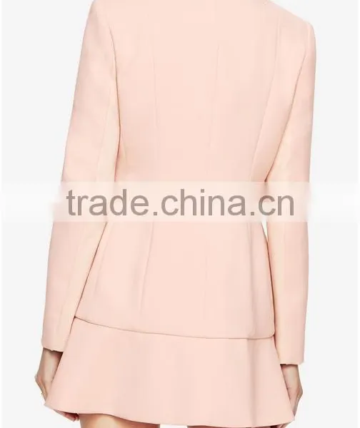 Fashion Women Clothing OEM Front Zipper Bare Pink Flounce Jacket Dress photo-2