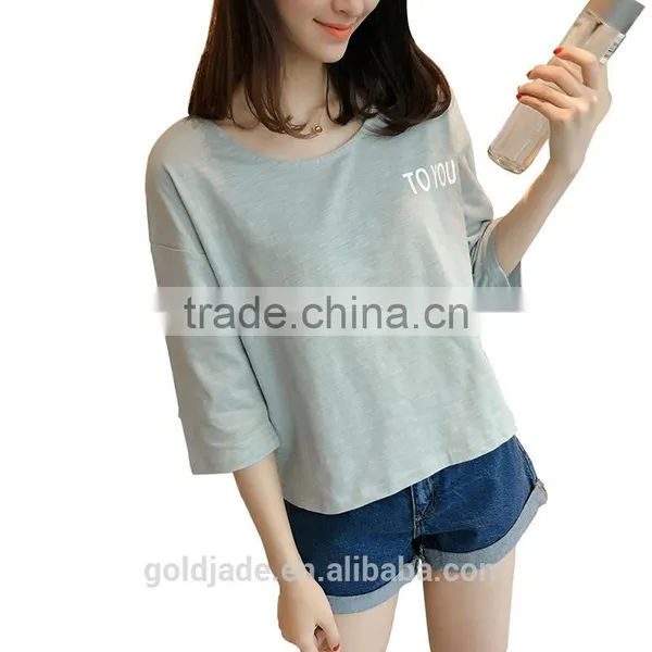Latest Design Lady T-Shirt 100% Cotton Women Round Neck Design T-Shirt photo-4