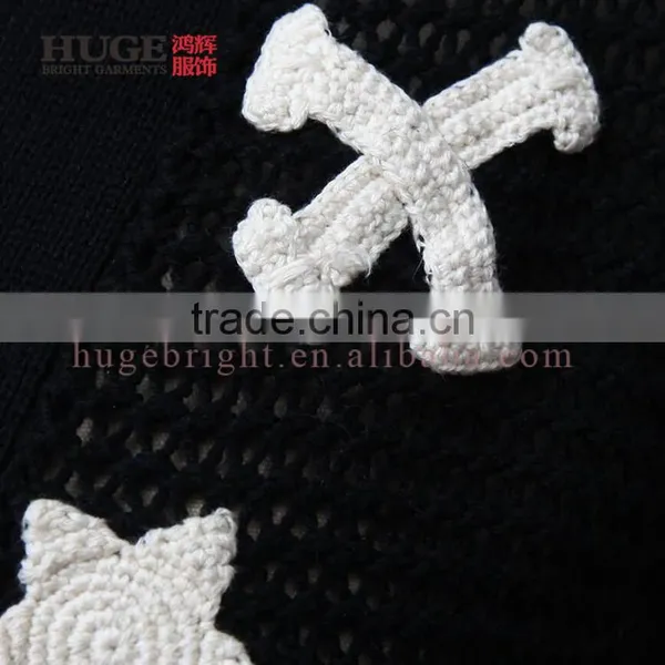 100% Cotton Hand Crocheted Sweater Black Womens Crop Top photo-4