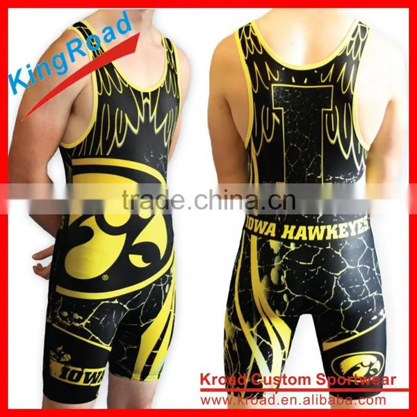 2016 Wholesale Wrestling Singlet, High Quality Sports Suits, Silicon Gripper on Leg Cuff