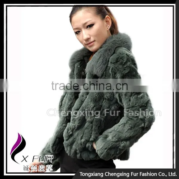 CX-G-A-70 High Quality Rex Rabbit Fur With Fox Fur Collar Women Coat/ Winter Jacket photo-2