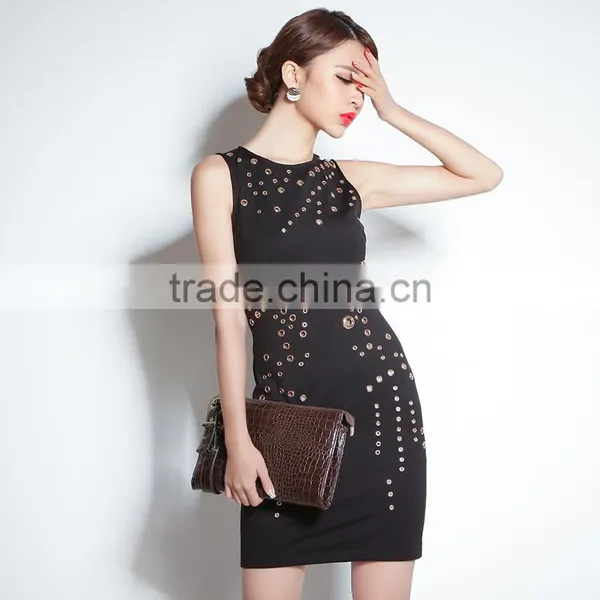 Maxnegio Guangzhou Clothing Manufacturer Vfemage With Gold Eyelet Ladies Casual Dress photo-5