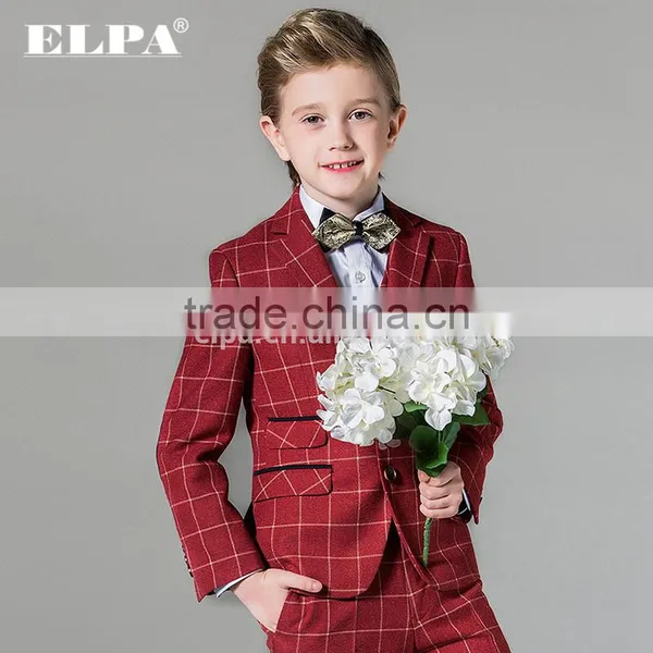 ELPA NXB0024 Designer Fashion Tailor Made Navy Check Woolen 3 Piece Formal Boys Tuxedo Suits photo-3