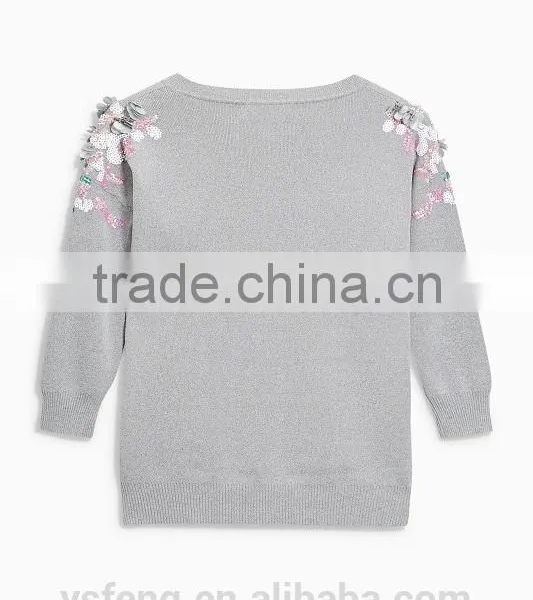 2017 Custom Girls' Knit With Beads Design Sweater Top photo-3