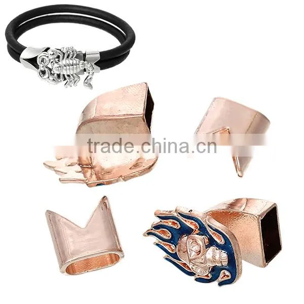Zinc Based Alloy Hook Clasps Bracelet End Bar With Slider For Leather Bracelet Skull Halloween Rose Gold Blue photo-3