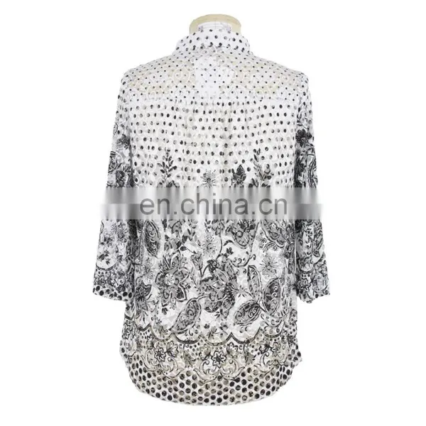 Guangzhou Factory Floral Print Plus Size Clothes Women Lace Shirt photo-2