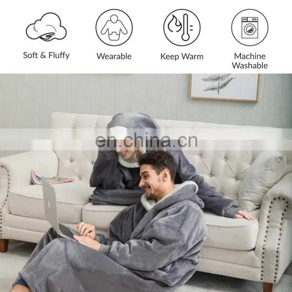 Elaborate Design Super Soft Double Sided Durable Wearable Sherpa Blanket Hoodie For Men Women Children photo-7