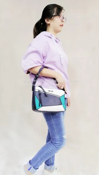 Two Straps Female Unique Contrast Front Hidden Compartment Over Shoulder Wholesale PU PVC Bag Handbags for Women photo-3