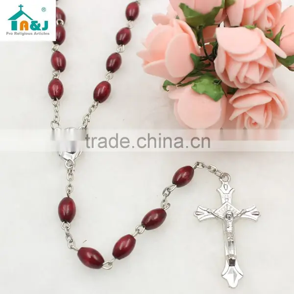 Dark Brown Oval Wooden Bead Jesus Rosary photo-4