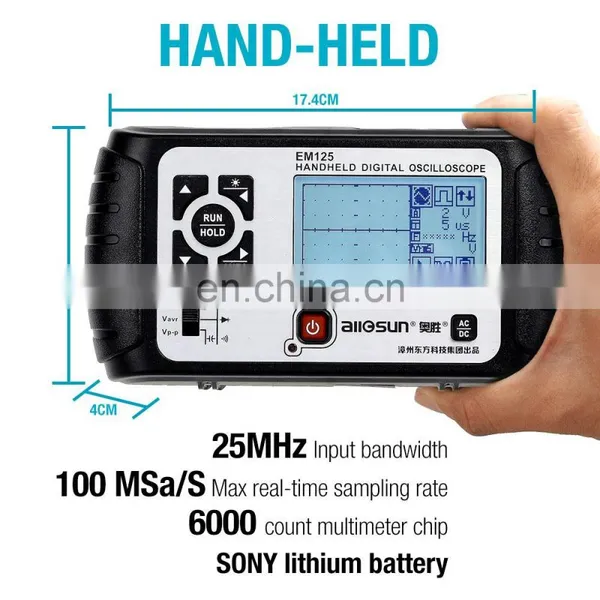 All-sun EM125 Handheld Digital Storage Oscilloscope 25MHz 100M Sa/s Scope Meter With LED Backlight Stock in US photo-3