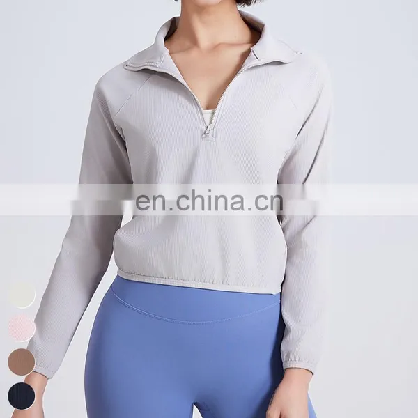 Women Clothing Loose Stand-up Collar Sport Coat Custom Running Wear Gym Fitness Tops Women Half Zipper Yoga Jacket With Pocket photo-5