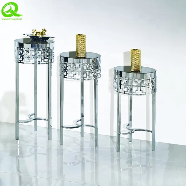 Modern Living Furniture Stainless Round Modern Glass Top Flower Stands