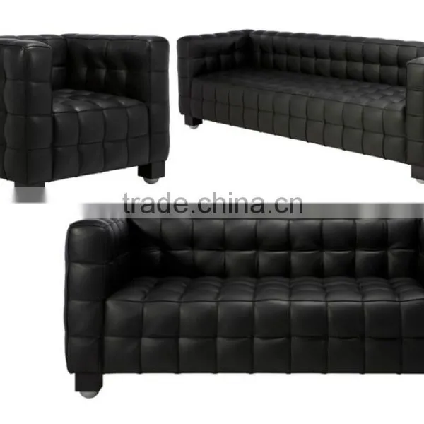 Replica High Quality Comfortable Relaxing European Style Italian Genuine Leather Black Josef Hofmann 1/2/3 Seater Kubus Sofa photo-2