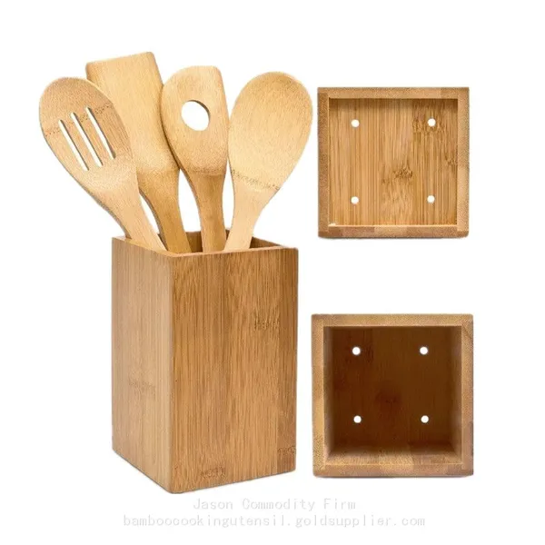 Eco Bamboo Utensil Set With Holder Wholesale Bamboo Wood Cooking Spoons Set photo-3