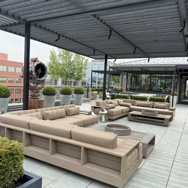 Weathered Teak & Olefin Rope Outdoor Furniture Collection, Modular Sectional Sofa, Coffee Table & Dining Set for Rooftop Terrace photo-2