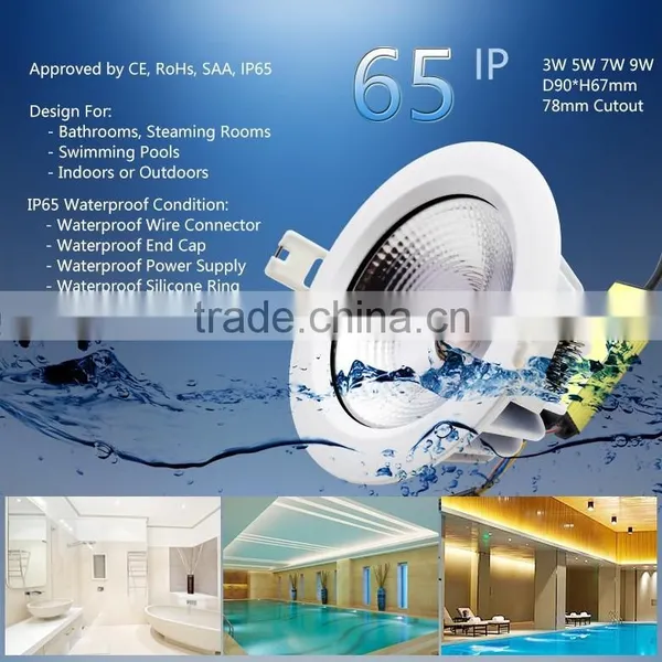 Highly Reliable Long Lasting White or Black Color Round Shaped 78mm Cutout 3W 5W 7W 9W IP65 LED Downlights photo-2