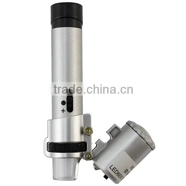 Led Lamp Range2.0mm Focus Adjusting Loupe Eye Lens Mini Pen-Shaped 60X Microscope